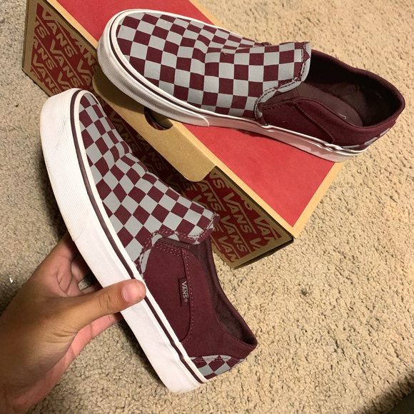burgundy checkered vans